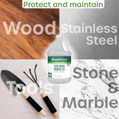 SimpleNature Food Grade Mineral Oil - for Moisturizing, Lubricating, Restoring & Protecting Wood, Cutting Boards, Butcher Block, Countertops, and Stainless Steel (8 fl oz Bottle) - size: 8 Fl Oz