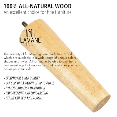 La Vane 4 inch / 10cm Solid Wood Furniture Legs - Tapered Replacement Feet with 5/16 inch Thread & Mounting Plates - Set of 8 for Sofa, Couch, Cabinet, Ottoman - color: Tapered, size: 8PCS - 4" / 10cm