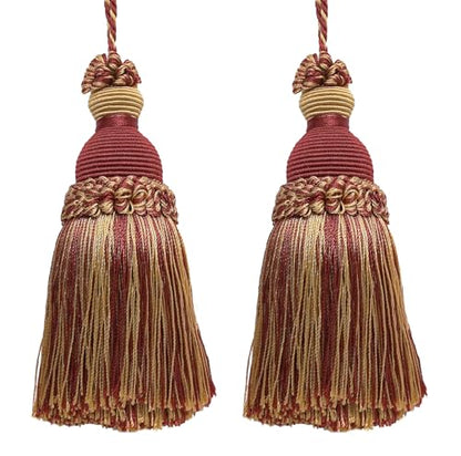 DÉCOPRO Beautiful Hand-Crafted 5" (12.5cm) Key Tassel, 3 1/2" (8.5cm) Loop # IKTJ, Burgundy Gold #1253 (Carmine Red, Yellow Gold, Dark Red) Set of 2 - color: Burgundy Gold #1253 (Carmine Red, Yellow Gold, Dark Red), size: Set of 2