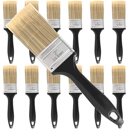 12 Pack 2 Inch Flat Paint Brushes, Home Wall Trim House Paintbrush Bulk with Treated Plastic Handle, Professional Paint Brushes for Wall Decor, DIY Painting - size: 2 inches