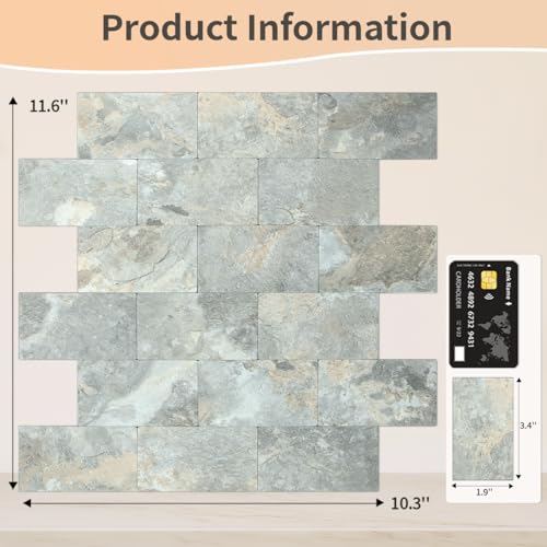 DICOFUN 1 Sheet Grey Brown Slate Thick PVC Peel and Stick Backsplash Wall Tiles, 12"x12" Self Adhesive Subway Tile for Kitchen and Bathroom Backsplash - color: Grey and Brown Slate, size: 1 Sheet, 12"x12"x0.12"