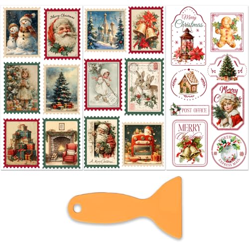 PLIGREAT 3 Sheets Christmas Holiday Stamp Design Rub on Transfer Stickers for Crafts Santa Reindeer Tree Waterproof UV Rub on Decals for Furniture Cabinet Dressers Ceramic Scrapbooking Transfer Paper - style: Christmas Stamps