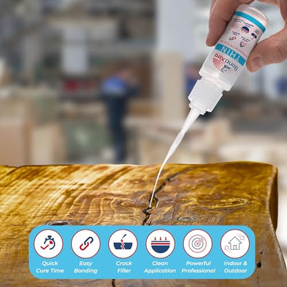 Thin Viscosity 8 oz. Premium CA Glue for Woodworking with Extra Bottles, Caps and Microtips, Super Glue Kit for Woodturning, Plastic, Wood and DIY Craft