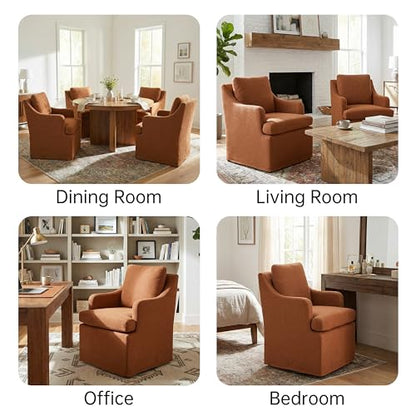 VKNOW Upholstered Dining Chairs, Dining Room Chairs with Casters - color: Orange, size: 1