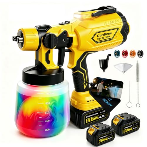 Cordless Paint Sprayer with LED Light and Spray Paint Gun 2 x 4.0Ah - color: Orange