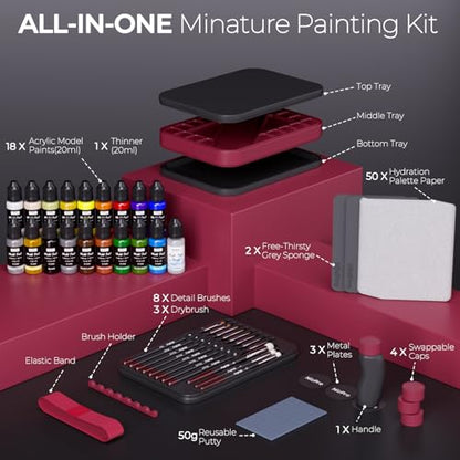 Nicpro All-in-One Miniature Painting Kit with 18 Model Paints & Wet Palette - color: 18 Model Paint + Wet Palette
