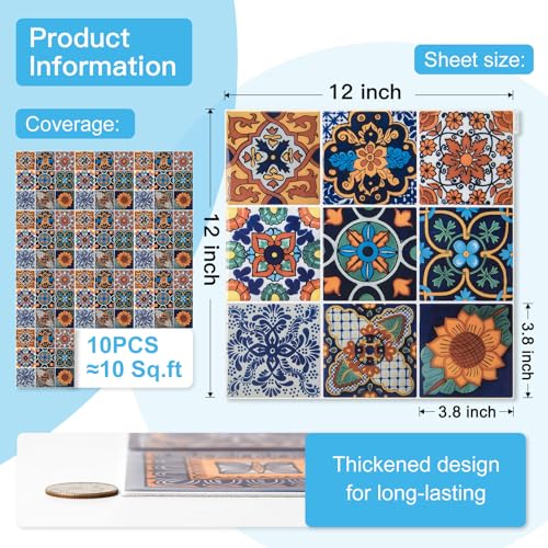 Art3d Talavera Design Peel and Stick Backsplash, 10-Pack, Geometric Floral - color: Geometric Floral