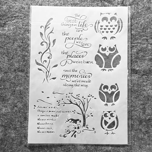 TIAMECH A4 Reusable Four Owls Stencil for Painting - style: Four Owls