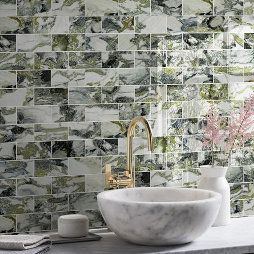 Vamos Tile 100-Pack Peel and Stick Backsplash Tile,3" x 6" Subway Tile - color: Ice Green