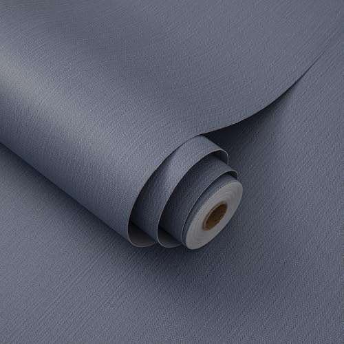 24"x393" Dark Blue Fabric Peel and Stick Linen Textured Wallpaper - color: Dark Blue