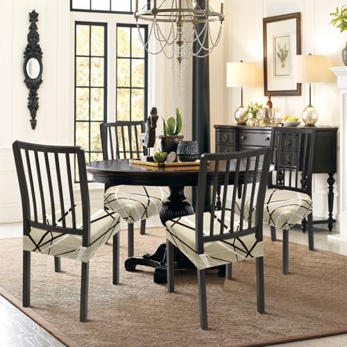 SearchI Dining Chair Seat Covers Set of 4, Rear Covered, Beige Stripe - color: Beige Stripe