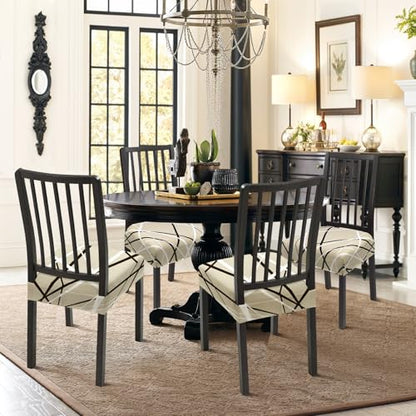 SearchI Dining Chair Seat Covers Set of 4, Rear Covered, Beige Stripe - color: Beige Stripe