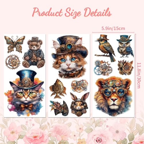 Peacoblue Steampunk Animals Rub On Transfers for Furniture Craft 6"x12" - style: Steampunk and Animals