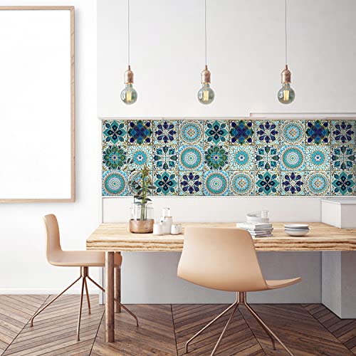 24Pcs Peel and Stick Tile Stickers, 4x4 Bathroom & Kitchen Backsplash Tile Decals Waterproof Self-Adhesive Square Vinyl Wall Decals Mandala Style Wall Decor (Best When adhered to Tiles - color: Ts-104