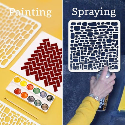 3Pcs Tile Texture Stencils for Painting, 11.8"x11.8" Reusable Splicing Brick Herringbone Stencil Drawing Templates, DIY Craft Paint Templates for Wall Home Decor Wood Burning Canvas Journal - style: Tile Texture A