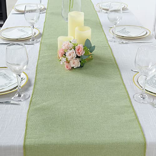 Tableclothsfactory 14"x108" Sage Green Boho Chic Rustic Table Runner Linen Jute Burlap Decor - color: Sage Green