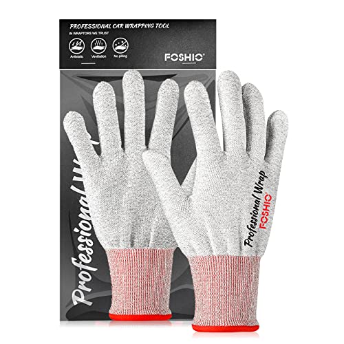 FOSHIO Vinyl Wrap Gloves - Professional Anti-Static Application Tool, Carbon Fiber Dust-Free Working Gloves - size: 1 Pair