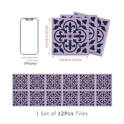 Alwayspon 12 Sheet 6x6inch 3D Thicken Foaming Board Vinyl Backsplash Marble Tiles, Self-Adhesive Peel and Stick Wall Tile Stickers Stick on Subway Tiles for Kitchen Bathroom Wall, Purple Black Floral - color: Purple Black Floral