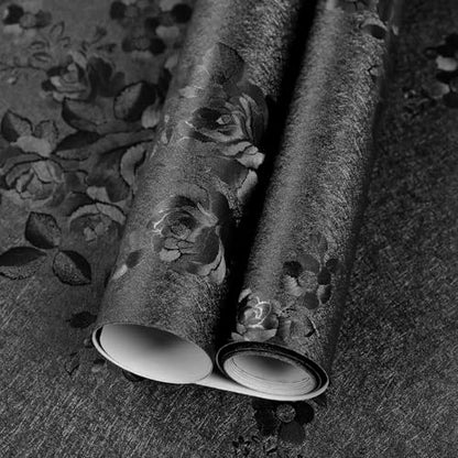 17.3"x590.5" Black Peel and Stick Wallpaper Modern Floral Contact Paper - color: Black, size: 17.3" x 590.5"