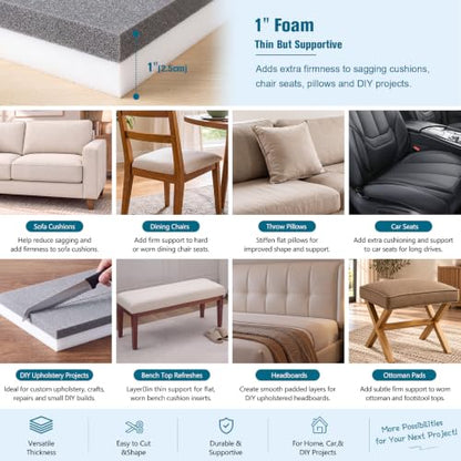 JOYWOO High Density Memory Foam Padding 72"x24"x1", Sofa Cushion & Chair Support Pad, Cut to Size Replacement for Thin Padding & DIY - size: 72x24x1''