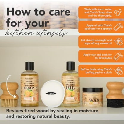 CLARK'S Food Grade Cutting Board Full Care Kit, Orange Lemon Scent - 6 Pack - style: Orange & Lemon Extracts (Full Care Set)