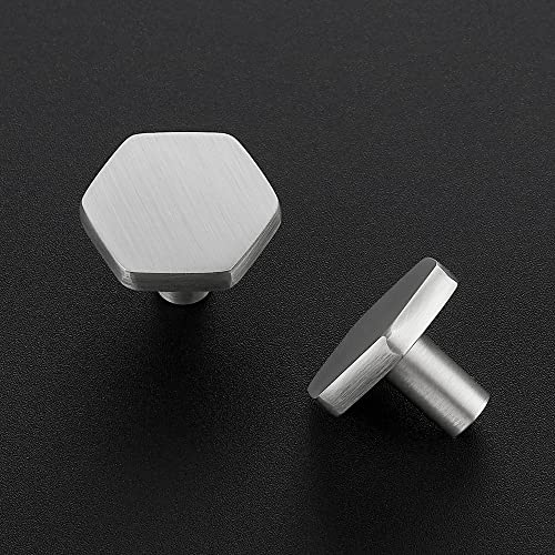 Brushed Nickel Cabinet Knobs 1.1 in Hexagon 15 Pack Solid Kitchen Hardware - color: Brushed Nickel