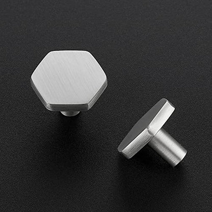 Brushed Nickel Cabinet Knobs 1.1 in Hexagon 15 Pack Solid Kitchen Hardware - color: Brushed Nickel