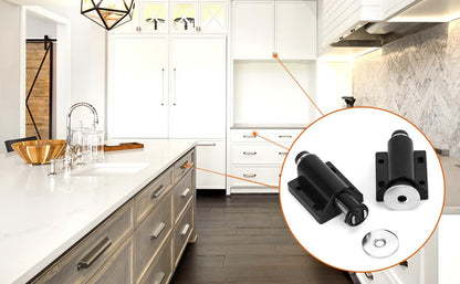 QWORK Magnetic Touch Latch -20 Pack Black Push-to-Open Magnetic Catches for Home Furniture, Glass & Wardrobe Doors, Single Round Magnetic Head - 56mm Extended Length with Mounting Screws