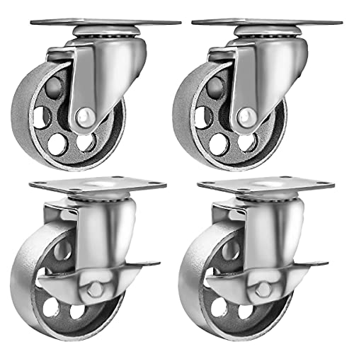 3.5" Steel Plate Caster Wheels, Set of 4, 2-Lock/2-Free - size: 3.5" Combo