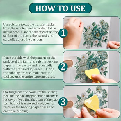WANDIC 3 Sheets UV Rub on Transfer Stickers, Blue Green Hot Stamping Flowers Theme 3D Waterproof Decals for Cups Water Bottle Furniture, 15 * 30cm - color: Green Hot Stamping Flowers