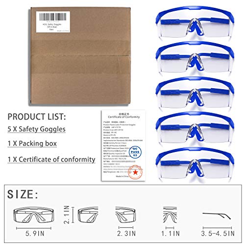 Safety Glasses, 5PCS Adjustable Wide-Vision Protective Glasses, Lightweight Fog-Proof Safety Goggles - color: Blue