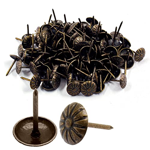 Piutouyar 100 Pcs Daisy Antique Bronze Upholstery Tacks, 11x16mm Tacks - color: Bronze