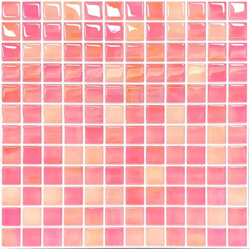 5 Pcs Peel and Stick Backsplash,3D Adhesive Wall Tiles-Pink Diamond - color: Pink Diamond, size: 12"x12"（5 Sheets）