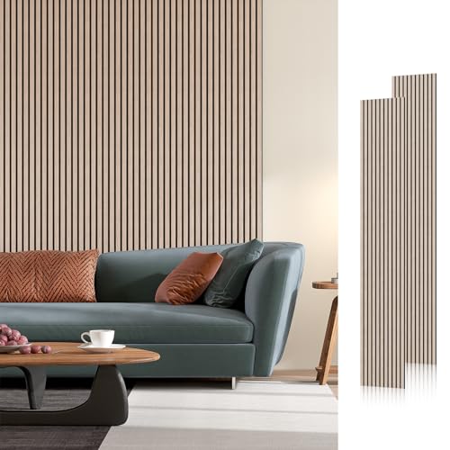 SMARTSTANDARD Wood Slat Acoustic Wall Panels 2 Pack 94"x23.6" Walnut - color: Walnut, size: 94.5" x 48"