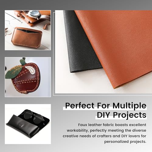 KUUP Lychee PU Faux Leather Fabric Sheets, 1 Yard 54" x 36", 0.8mm Thick - color: Black Litchi, size: 1 yard