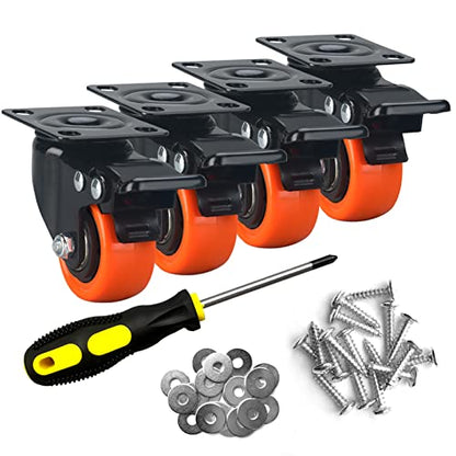 2" Caster Wheels Set of 4, Heavy Duty with Brake - color: Orange, size: 2 Inch