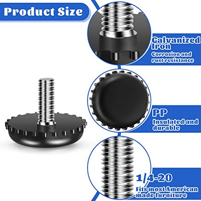 Dunzy 60 Pcs 1/4" Adjustable Furniture Leveler Screw Thread Leveling Feet