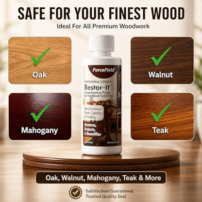 ForceField® Restor-It Furniture Polish and Conditioner for Fine Wood - Restores Oils & High-Gloss Luster, Removes Dust, Dirt & Allergens, No Waxy Buildup - 4 oz - size: 4 Fl Oz (Pack of 1)