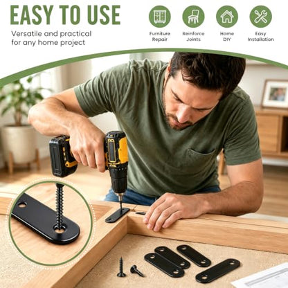 mxuteuk 86pcs Black Straight Flat Bracket,Stainless Steel Black Flat Brackets for Wood,Metal Mending Plate with Screws 36mm/46mm/56mm/76mm - color: Black-36/46/56/76mm