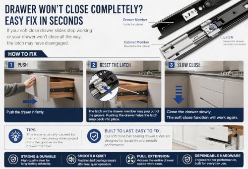 16 Inch Soft Close Drawer Slides 10 Pairs, Full Extension Rails 100LB - size: 16 Inch