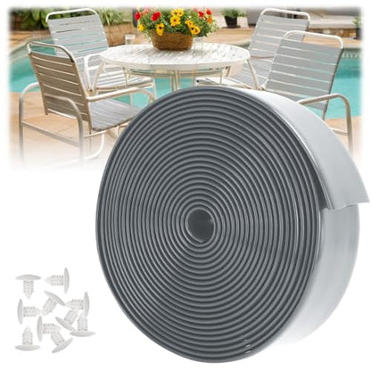 LukLoy 2" Wide 60ft Long Vinyl Straps for Patio Chairs Repairs, Grey - color: Grey, size: 60 Ft strap + 60 rivets