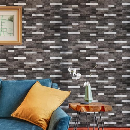 StyloVue 20 Sheets Peel and Stick Backsplash for Kitchen, Dark Grey with Metal Silver Look Stick on Tile Upgrade Your Kitchen Backsplash, RV, Fireplace - color: Dark Grey With Metal Silver