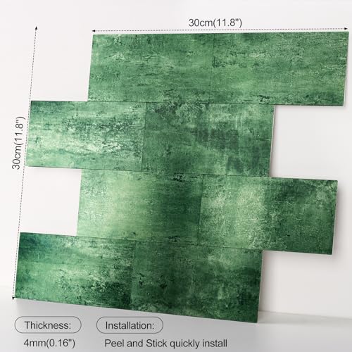 10 Sheets Dark Green PVC Subway Tiles Peel and Stick Backsplash,12''Heat Resistant Stick on Tiles for Kitchen,Waterproof Peel and Stick Wall Tiles for Bathrrom - color: Dark Green