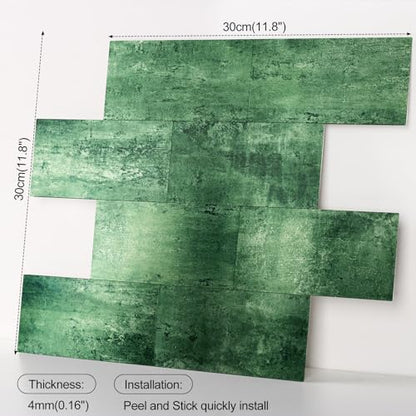 10 Sheets Dark Green PVC Subway Tiles Peel and Stick Backsplash,12''Heat Resistant Stick on Tiles for Kitchen,Waterproof Peel and Stick Wall Tiles for Bathrrom - color: Dark Green