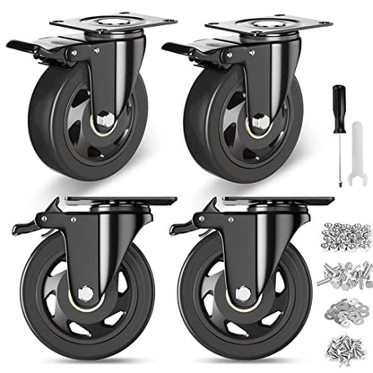 YUPEZOP 4 Inch Caster Wheels, Heavy Duty Casters Set of 4 with Brake - color: Black, size: 4 Inch