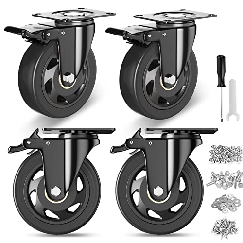 YUPEZOP 4 Inch Caster Wheels, Heavy Duty Casters Set of 4 with Brake - color: Black, size: 4 Inch