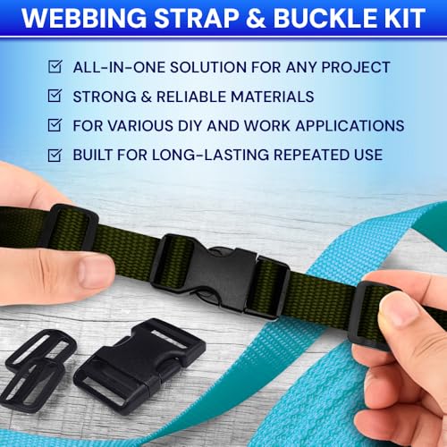 TECEUM 1" Nylon Strap Kit with Buckles, Khaki 6 yards Repair Set - color: Khaki, size: 1" - 6 yards, style: 6 Buckle - 12 Slides - 6 D-rind