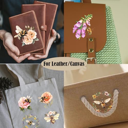 ZMRU 24 Sheets of Watercolor Style Rub on Transfers for Crafts - Perfect for Glass, Porcelain, Leather, Canvas, and Fabric Projects - IOD Transfers Included,3 * 3inch (Bee Flower) - style: Bee Flower