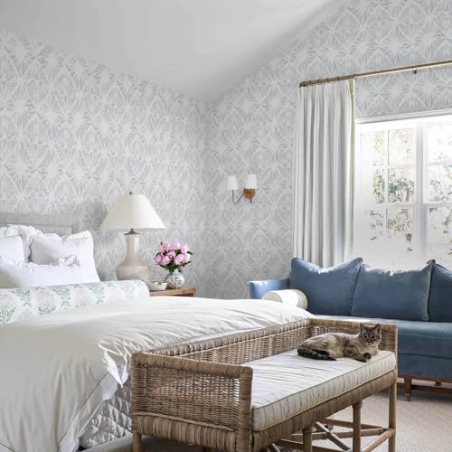Blue Wallpaper Coastal Peel and Stick Wallpaper Boho 393"x17.3" Blue and White Wall Paper Geometric Contact Paper Textured Removable Vinyl Waterproof for Bathroom Bedroom Farmhouse Kitchen - color: White and Blue, size: 17.3" x 393"