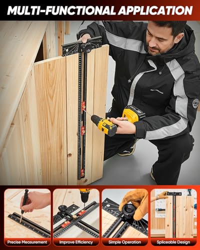 Saker 4-in-1 Scriber Marking Line Ruler, 29.5in Spliceable Extended T Square with Pencil, Precision Line Drawing & Drilling Positioning Tool, Cabinet Hardware Jig with Angle Adjustment for Woodworking - size: 29.5inch with Pencil